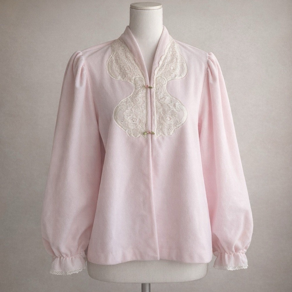 Vintage Dressing Bed Jacket Vanity Fair Brushed Soft Fabric Pink‎ Top M made USA